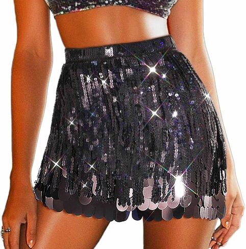 Twinklede Sparkly Fringe Fringe Skirt Mermaid Rave Belly Dance Wrapts for Women in Saudi Arabia