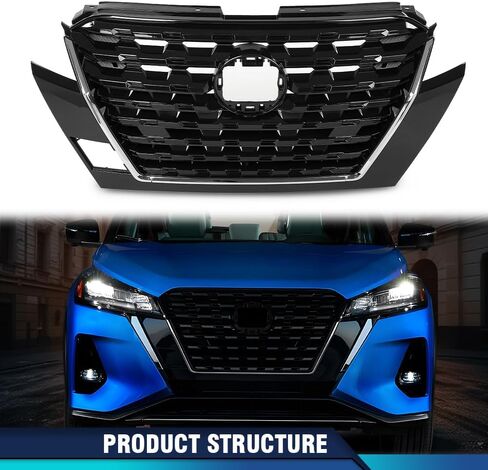 Pit66 Grille Chrome Shell W/Black Insert Plastic متوافق مع Nissan Sentra 2013-2015 More Pumper Grill 623103RM0A ، NI1200253 in Saudi Arabia