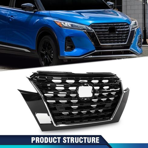 Pit66 Grille Chrome Shell W/Black Insert Plastic متوافق مع Nissan Sentra 2013-2015 More Pumper Grill 623103RM0A ، NI1200253 in Saudi Arabia