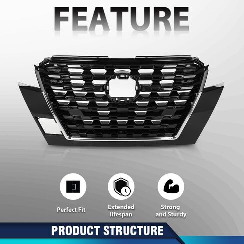 Pit66 Grille Chrome Shell W/Black Insert Plastic متوافق مع Nissan Sentra 2013-2015 More Pumper Grill 623103RM0A ، NI1200253 in Saudi Arabia