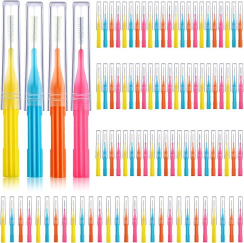 100 Pieces Braces Brush for Cleaner Interdental Brush Toothpick Dental Flossing Head Oral Hygiene Flosser Tooth Cleaning Tool (Light Blue, Yellow, Gray, Purple) in Saudi Arabia