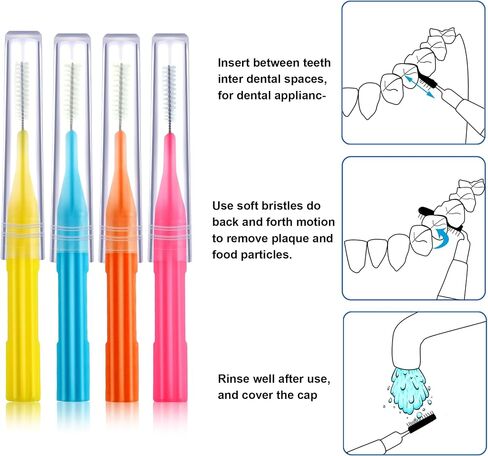 100 Pieces Braces Brush for Cleaner Interdental Brush Toothpick Dental Flossing Head Oral Hygiene Flosser Tooth Cleaning Tool (Light Blue, Yellow, Gray, Purple) in Saudi Arabia