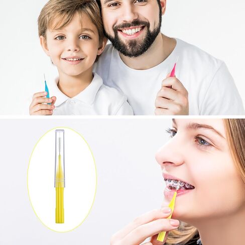 100 Pieces Braces Brush for Cleaner Interdental Brush Toothpick Dental Flossing Head Oral Hygiene Flosser Tooth Cleaning Tool (Light Blue, Yellow, Gray, Purple) in Saudi Arabia