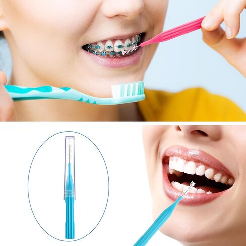 100 Pieces Braces Brush for Cleaner Interdental Brush Toothpick Dental Flossing Head Oral Hygiene Flosser Tooth Cleaning Tool (Light Blue, Yellow, Gray, Purple) in Saudi Arabia