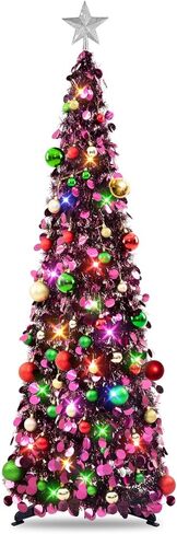 N&T NIETING Fall Tree Home Decor, Pop Up Tree with Lights & Timer & 8 Modes, Collapsible Tinsel Pencil Tree for Autumn Harvest Porch Thanksgiving Party Decorations, Maple Leaves Orange Gold in Saudi Arabia