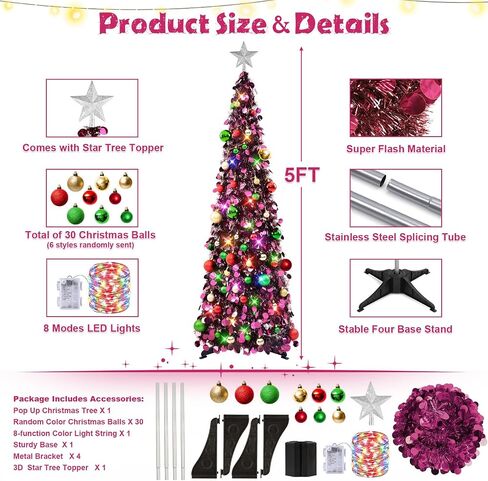 N&T NIETING Fall Tree Home Decor, Pop Up Tree with Lights & Timer & 8 Modes, Collapsible Tinsel Pencil Tree for Autumn Harvest Porch Thanksgiving Party Decorations, Maple Leaves Orange Gold in Saudi Arabia