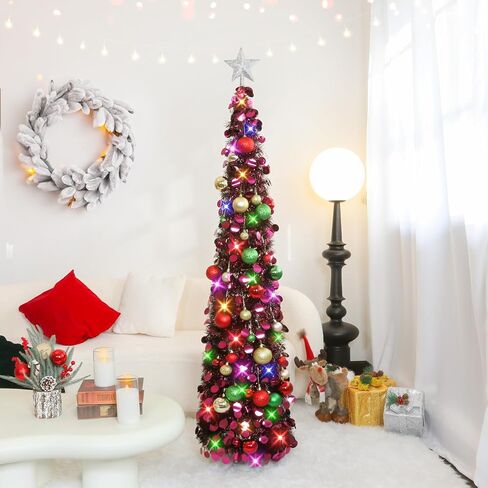 N&T NIETING Fall Tree Home Decor, Pop Up Tree with Lights & Timer & 8 Modes, Collapsible Tinsel Pencil Tree for Autumn Harvest Porch Thanksgiving Party Decorations, Maple Leaves Orange Gold in Saudi Arabia