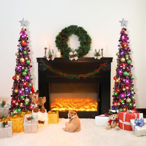 N&T NIETING Fall Tree Home Decor, Pop Up Tree with Lights & Timer & 8 Modes, Collapsible Tinsel Pencil Tree for Autumn Harvest Porch Thanksgiving Party Decorations, Maple Leaves Orange Gold in Saudi Arabia