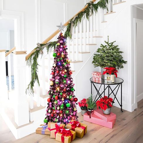 N&T NIETING Fall Tree Home Decor, Pop Up Tree with Lights & Timer & 8 Modes, Collapsible Tinsel Pencil Tree for Autumn Harvest Porch Thanksgiving Party Decorations, Maple Leaves Orange Gold in Saudi Arabia