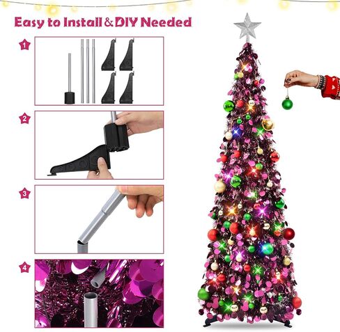 N&T NIETING Fall Tree Home Decor, Pop Up Tree with Lights & Timer & 8 Modes, Collapsible Tinsel Pencil Tree for Autumn Harvest Porch Thanksgiving Party Decorations, Maple Leaves Orange Gold in Saudi Arabia