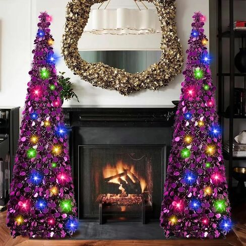 N&T NIETING Fall Tree Home Decor, Pop Up Tree with Lights & Timer & 8 Modes, Collapsible Tinsel Pencil Tree for Autumn Harvest Porch Thanksgiving Party Decorations, Maple Leaves Orange Gold in Saudi Arabia