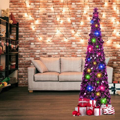 N&T NIETING Fall Tree Home Decor, Pop Up Tree with Lights & Timer & 8 Modes, Collapsible Tinsel Pencil Tree for Autumn Harvest Porch Thanksgiving Party Decorations, Maple Leaves Orange Gold in Saudi Arabia
