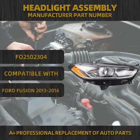 المصابيح الأمامية للهالوجين Dasbecan مع المصابيح المتوافقة مع Ford Fusion 2013-2016 Right Side Side Chrome Projector Assembly استبدال# FO2502304 in Kuwait