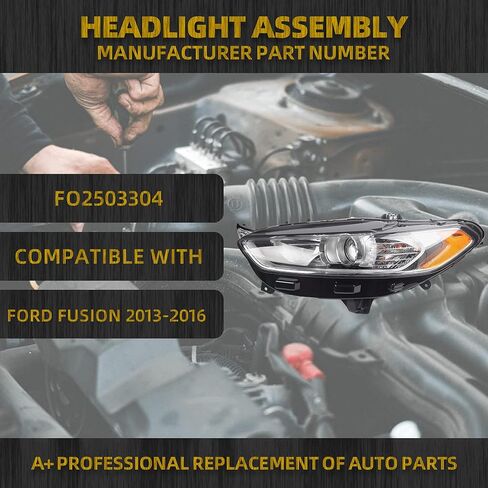 المصابيح الأمامية للهالوجين Dasbecan مع المصابيح المتوافقة مع Ford Fusion 2013-2016 Right Side Side Chrome Projector Assembly استبدال# FO2502304 in Saudi Arabia