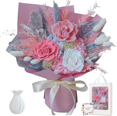 Preserved Flowers Bouquet, Red Roses for Delivery, Long Lasting Natural Flowers, Forever Flowers, Gifts for Her, Women, Wife, Mom, Grandma, Luxury Flower Bouquet Room Decorations in Saudi Arabia