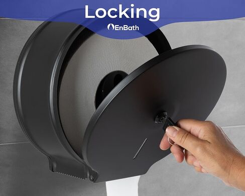 Jumbo Toilet Paper Dispenser-Wall Mount Industrial Toilet Paper Holder, Commercial Grade, Stainless Steel, Locking Bathroom Dispenser for 9" Rolls (Dispensador de Papel de bano) by EnBath (Silver) in Kuwait