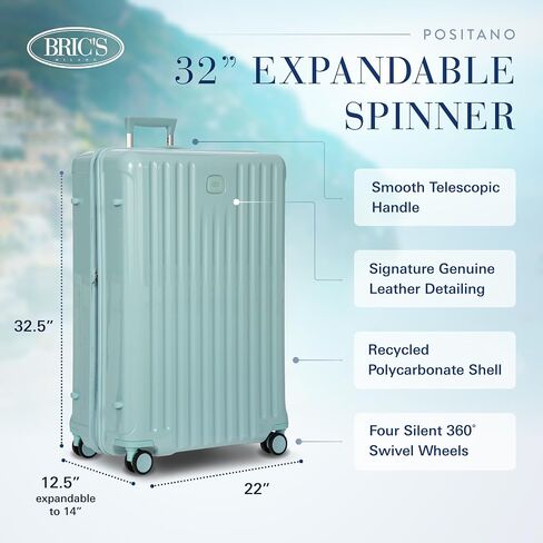 Bric's Positano 32-Inch Spinner - Expandable Luxury Checked Luggage With Spinner Wheels - Lightweight Suitcases Made From Durable Polycarbonate - Comes with Protective Cover - Light Blue in Saudi Arabia