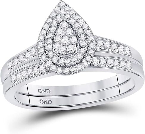Jewels by Lux 10K الذهب الأبيض جولة Diamond Diamond-pear-hape خاتم الزفاف خاتم الزفاف مجموعة 1/3 CTTW ، الحجم النسائي: 5-9 in Saudi Arabia