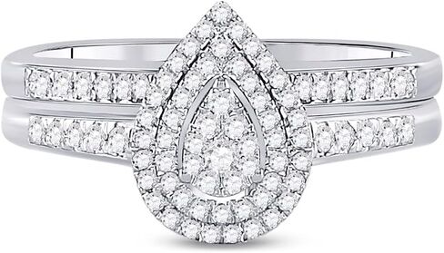 Jewels by Lux 10K الذهب الأبيض جولة Diamond Diamond-pear-hape خاتم الزفاف خاتم الزفاف مجموعة 1/3 CTTW ، الحجم النسائي: 5-9 in Saudi Arabia