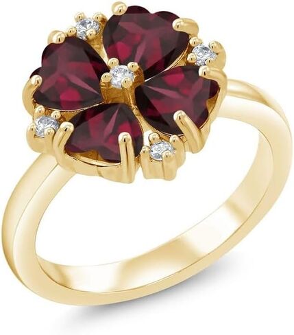 Hitanshu Jewels 14K Gold Gold Finish 2.00 Ctw Heart Cut Red Garnet Womens Ring in Saudi Arabia