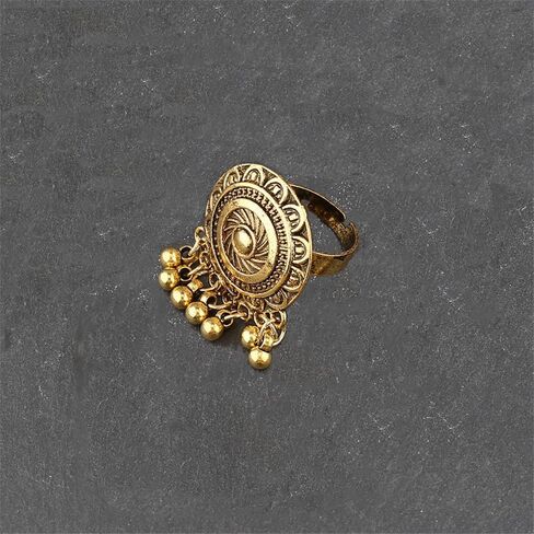 OIDIMS Bohemian Flower Statement Ring for Women Cluster Vintage Jhumka Jhumki Statement Tassel Dangling Ball Open Finger Rings Wedding Band Adjustable Indian Bollywood Dress Accessories Jewelry Gift in Saudi Arabia