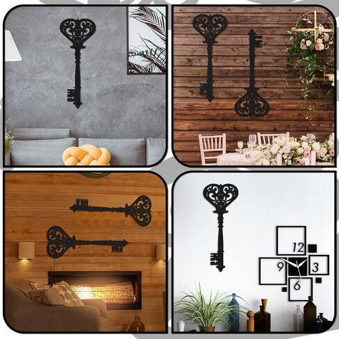 chunful 2 pcs مفاتيح جدار ديكور كبير الهيكل العظمي تسجيل علامة خمر عتيقة الحائط الخشبي الفن مزرعة الجدار علامة لغرفة النوم (13.78 × 5.91 بوصة ، أسود) in Saudi Arabia