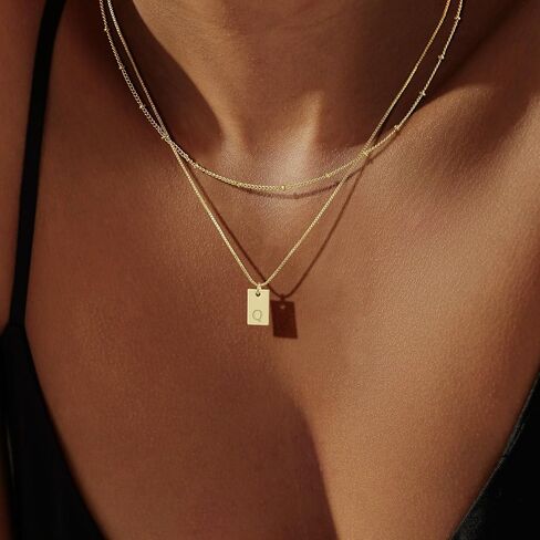 Initial Necklace for Women, 14K Real Gold Plated Layered Letter Pendant Necklace Set Dainty Capital Monogram Choker Trendy Personalized Tiny Alhpabets A-Z Tag Charm Name Necklace Jewelry Gift in Kuwait