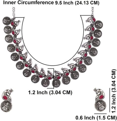 Efulgenz Oxidized Indian Jewelry Choker Necklace and Earrings Indian Jewelry Set for Women Oxidized Antique Bohemian Crystal Stone Mahalaxmi Coin Peacock Necklace Earrings Fashion Jewelry in Kuwait