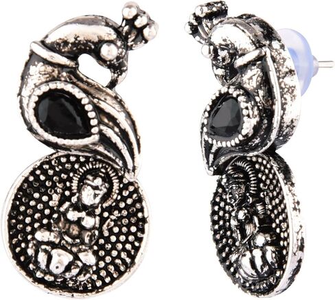 Efulgenz Oxidized Indian Jewelry Choker Necklace and Earrings Indian Jewelry Set for Women Oxidized Antique Bohemian Crystal Stone Mahalaxmi Coin Peacock Necklace Earrings Fashion Jewelry in Kuwait