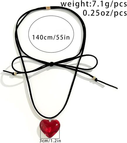 Chunky Puffy Heart Necklace for Women Queen of Hearts Accessories Big Glass Heart Pendant Necklace Queen of Hearts Necklace Adjustable Red Heart Choker Queen of Hearts Costume Women in Kuwait