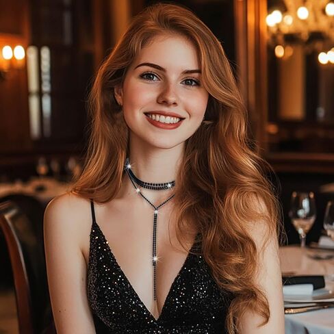 Black Choker Necklace Rhinestone Y-Necklace Layered Chain Necklace for Women in Saudi Arabia