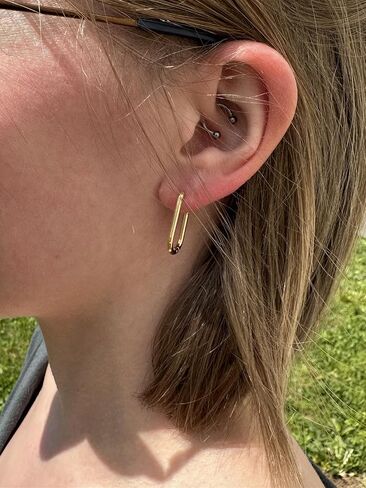 Deco Squared Hoop Gold Earrings - 18k Gold Plated, Small Water Friendly, Sweat Resistant and Hypoallergenic Rectangular U Hoops - Perfect for Birthday, Holiday, Weddings and Parties by SALTY CALI in Saudi Arabia