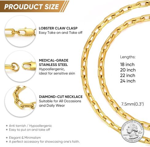 VNOX Silver Paperclip Necklace for Men, 7mm Solid Diamond-Cut Chunky Stainless Steel Anchor Link Chain Mens Necklaces Jewelry Gifts for Men Dad Boyferiend, 18/20/22/24 Inchs in Kuwait