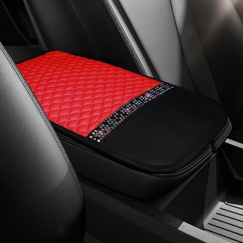 Bling Leather Car Armrest Seat Box Cover, Comfortable Car Center Console Cover with Crystal Rhinestones, Anti-Scratch Waterproof Vehicle Armrest Protector Cushion for Cars, SUVs, Trucks (Black) in Kuwait