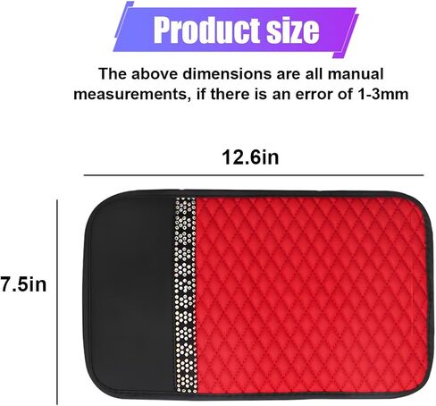 Bling Leather Car Armrest Seat Box Cover, Comfortable Car Center Console Cover with Crystal Rhinestones, Anti-Scratch Waterproof Vehicle Armrest Protector Cushion for Cars, SUVs, Trucks (Black) in Kuwait
