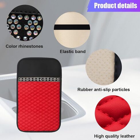 Bling Leather Car Armrest Seat Box Cover, Comfortable Car Center Console Cover with Crystal Rhinestones, Anti-Scratch Waterproof Vehicle Armrest Protector Cushion for Cars, SUVs, Trucks (Black) in Kuwait