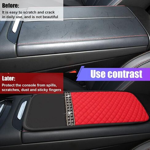 Bling Leather Car Armrest Seat Box Cover, Comfortable Car Center Console Cover with Crystal Rhinestones, Anti-Scratch Waterproof Vehicle Armrest Protector Cushion for Cars, SUVs, Trucks (Black) in Kuwait