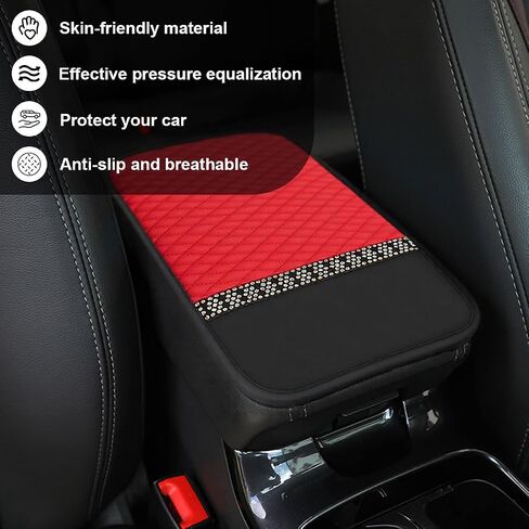 Bling Leather Car Armrest Seat Box Cover, Comfortable Car Center Console Cover with Crystal Rhinestones, Anti-Scratch Waterproof Vehicle Armrest Protector Cushion for Cars, SUVs, Trucks (Black) in Kuwait