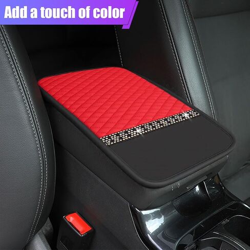Bling Leather Car Armrest Seat Box Cover, Comfortable Car Center Console Cover with Crystal Rhinestones, Anti-Scratch Waterproof Vehicle Armrest Protector Cushion for Cars, SUVs, Trucks (Black) in Kuwait