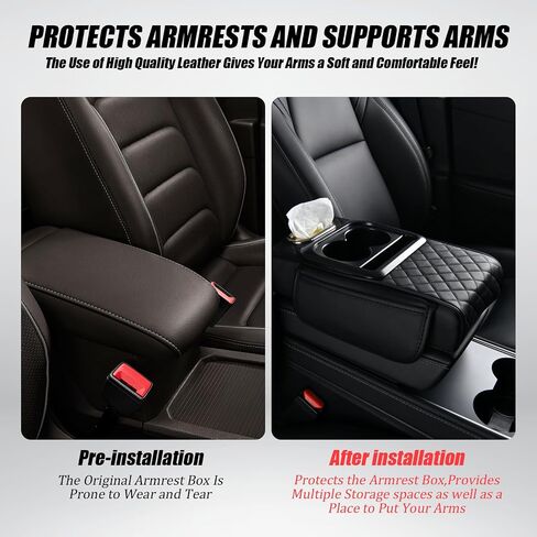 Car Armrest Cushion,Car Center Console,with Cup Holder,Mobile Phone Storage Slot,Tissue Pocket and Side Storage Pocket,Easy to Install,Suitable for Most Cars (Black) in Saudi Arabia