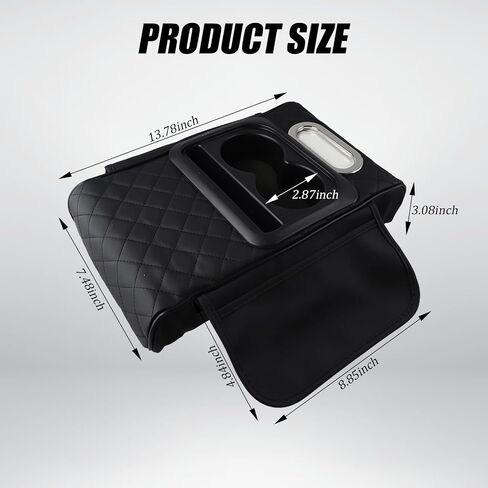Car Armrest Cushion,Car Center Console,with Cup Holder,Mobile Phone Storage Slot,Tissue Pocket and Side Storage Pocket,Easy to Install,Suitable for Most Cars (Black) in Saudi Arabia