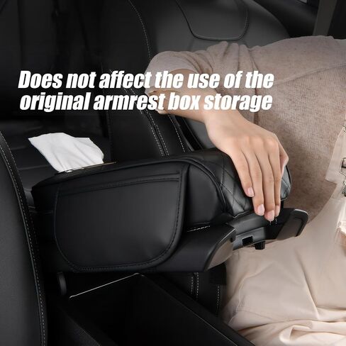 Car Armrest Cushion,Car Center Console,with Cup Holder,Mobile Phone Storage Slot,Tissue Pocket and Side Storage Pocket,Easy to Install,Suitable for Most Cars (Black) in Saudi Arabia