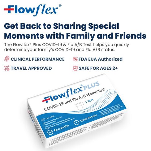 Flowflex® Plus COVID-19 and Flu A/B Home Test - (1 Package, 5 Tests) Flu A&B 3-in-1 Antigen Rapid Test, Results in 15 Minutes, FDA Authorized. Non-invasive Nasal Swab, Easy to Use with No Discomfort in Kuwait