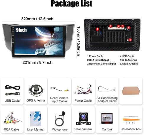 2+64G Android 13 Car Stereo for Lexus RX300 RX330 RX350 RX400H 2004-2009, 9" IPS Touchscreen in Dash GPS Radio with Mirror Link Navi WiFi Bluetooth FM RDS HiFi EQ SWC + Backup Camera in Kuwait