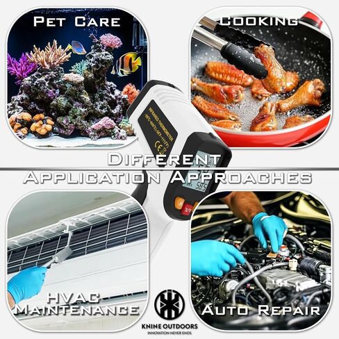 KNINE OUTDOORS مسدس درجة حرارة ليزر بالأشعة تحت الحمراء، -58 درجة فهرنهايت إلى 1112 درجة فهرنهايت، استهداف ليزر واحد، نسبة المسافة إلى البقعة 12:1، للطهي والفرن واللحوم in Kuwait