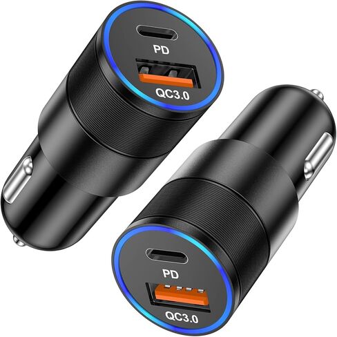 2 حزمة USB C شاحن سيارة 36W 2-Port Car Phone Charger محول PD/QC3.0 شحن سريع نوع C ولاعة السجائر محول الطاقة متوافق مع iPhone 15 14 13 12 11 Pro، iPad، Samsung Galaxy S24 S23 in Kuwait