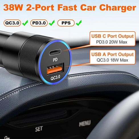 2 حزمة USB C شاحن سيارة 36W 2-Port Car Phone Charger محول PD/QC3.0 شحن سريع نوع C ولاعة السجائر محول الطاقة متوافق مع iPhone 15 14 13 12 11 Pro، iPad، Samsung Galaxy S24 S23 in Kuwait