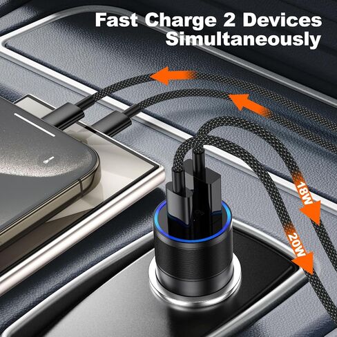 2 حزمة USB C شاحن سيارة 36W 2-Port Car Phone Charger محول PD/QC3.0 شحن سريع نوع C ولاعة السجائر محول الطاقة متوافق مع iPhone 15 14 13 12 11 Pro، iPad، Samsung Galaxy S24 S23 in Kuwait