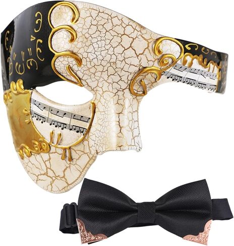 تغطية تنكرية Homaisson للرجال ، وغطاء نصف الوجه مع Bowtie ، وغطاء البندقية البلاستيكية السوداء والذهبية ، وملحقات أزياء الحفلات القديمة للحفلات in Kuwait