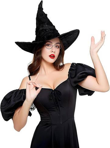 Morticia Witch Assume Associory Glases Green Gloves Green and Black Pracked Scriped Scheds Witch Cosplay Decorations in Kuwait